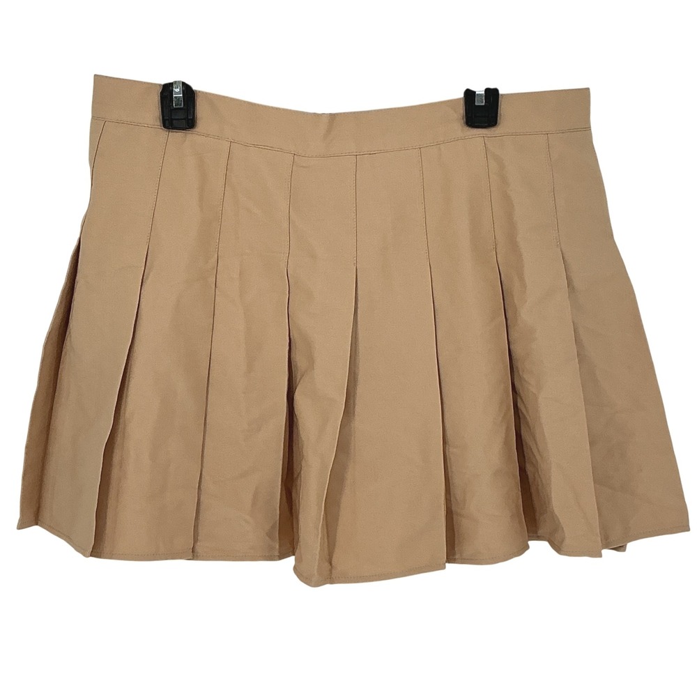 Sangtree Women Pleated Skirt Skort Beige Tan Built In White Shorts 28/30 Y2K‎